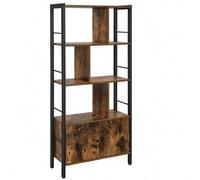 Shein Biblioteca, Librería de 4 Niveles, Estantería con Puertas, Armario de Libros, Estilo Industrial, Marco de Acero, para Salón, Estudio, Oficina, Cocina,