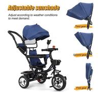 Shein Bicicleta infantil 3 en 1, triciclo, para niños de 12 meses a 5 años, con timbre, espejo retrovisor, con techo corredizo desmontable y barra de empuje
