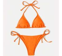 Shein Bikini de triángulo con tirantes de espagueti y cuello halter de unicolor, de moda para el verano