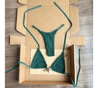 Shein Bikini sexy para mujer primavera/verano 2026, verde oscuro, copa triangular, cuello halter, tela acanalada vertical, decoración de estrella de mar, co
