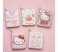 Shein Billetera de piel sintética de Hello Kitty de Sanrio, monedero cuadrado con cremallera que tiene ranuras para tarjetas y soporte para llaves, un almac
