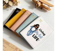 Shein Billetera para pasaporte con estampado "Vive tu mejor vida", adecuada para hombres y mujeres, excelente para viajes internacionales y regalos, estilo