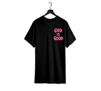 Shein Black & Letter Print Drop Shoulder T-Shirt - "GOD IS GOOD" Casual Women's Top, Oversized Fit, Round Neck, Machine Washable, All-Season Wear, Alls