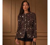Shein Blazer casual de trabajo con botones y aplicaciones de lentejuelas para mujer, elegante y digno para oficina, eventos, diario, vacaciones, en tweed ma