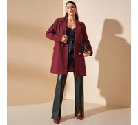 Shein Blazer de tweed metálico burdeos: Corte clásico recto, ideal para reuniones nocturnas u looks de oficina elegantes, confeccionado en tela de tweed bur
