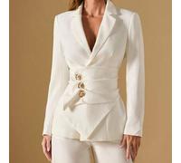 Shein Blazer elegante de mujer color blanco sólido con cintura ceñida,Chic oficina otoño,Ceremonia de graduación,Bailarina de nubes