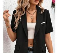Shein Blazer profesional de manga corta fina para mujer, de un solo pecho, corte ajustado, top formal para oficina/entrevista, negro, verano