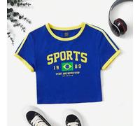 Shein Bloke Core Camiseta crop con estampado de letra unida en contraste
