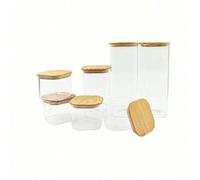Shein BLOON STORE - Set de 7 Botes de Cristal para Cocina con Tapa, Tarros de Almacenaje Herméticos para Pasta, Cereales, Azúcar y Café, 4x600ml + 1x1400ml