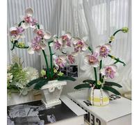 Shein Bloques de construcción de orquídeas DIY, decoración elegante de orquídeas, jarrón blanco, ensamblaje de color de flores, juguete de construcción, ram