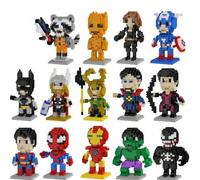 Shein Bloques de construcción de Spider-Man, Iron Man, Groot, Rocket Raccoon, personajes de dibujos animados de partículas diminutas de micro-rhinestone, ju