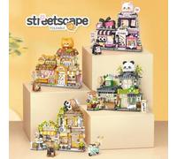 Shein Bloques de construcción modulares con diseño de panda para decorar la calle, modelo de bloques ensamblables de un gran gato naranja social, decoración