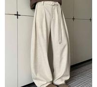 Shein Blueprint Man 1 pieza Pantalones de pierna ancha color albaricoque para hombre con cinturón, textura de lino, cómodos, pantalones largos casuales, ant