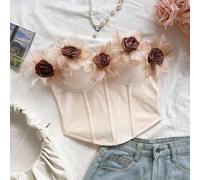 Shein Blusa ajustada sin tirantes con volantes y escote romántico y sexy para mujer, perfecta para fiesta, vacaciones, citas, San Valentín y tarde de té