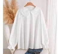 Shein Blusa casual con cuello Peter Pan, mangas abullonadas y volantes para tallas grandes