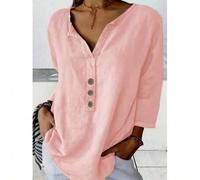 Shein Blusa con cuello en V y botones - Suéter suelto de un solo color, camisa casual con cuello en V de moda para mujeres