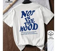 Shein Blusa de algodón puro 100% con estampado de texto "NOT IN THE MOOD" para mujer de talla grande, de manga corta, de verano, de estilo casual y de tela