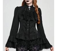 Shein Blusa de cintura ceñida con volantes de estilo gótico vintage para mujer, con collar de lazo desmontable, colgante con gema de estilo barroco y puños