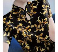 Shein Blusa de estilo cheongsam retro para mujeres, camisa de manga corta ajustada con estampado floral diminuto estilo chino, primavera/verano