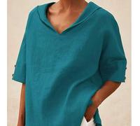 Shein Blusa de manga corta de talla grande con cuello Peter Pan, de color liso y ligera, para primavera/verano