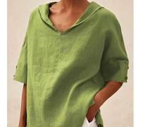 Shein Blusa de manga corta de talla grande con cuello Peter Pan, de unicolor y ligera, para primavera/verano