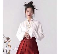 Shein Blusa de manga larga con bordados de estilo tradicional chino, inspirada en la dinastía Ming, con elementos elegantes del vestido hanfu chino, blusa d
