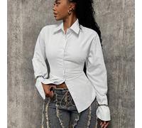 Shein Blusa de manga larga de estilo casual y de vuelta al colegio, con cintura ceñida, en estilo Y2K baddie y streetwear de los 2000, para mujer