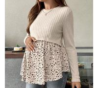 Shein Blusa de maternidad funcional de manga larga con estampado floral de patchwork casual para salir, blusa de maternidad estampada con flores diminutas p