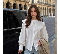 Shein Blusa de mujer ELVA de otoño elegante con volantes, cuello Peter Pan y mangas largas abullonadas, adecuada para fiesta, regreso a la escuela, cita, Dí