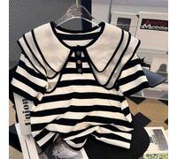 Shein Blusa de niña preadolescente de manga corta a rayas, ligera, con cuello Peter Pan elegante, de moda, parte superior para niñas, temporada de regreso a