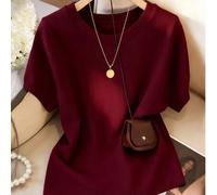 Shein Blusa de punto de cuello redondo de manga corta en azul claro, superventas de primavera/verano 2026, estilo coreano suave minimalista y elegante que e