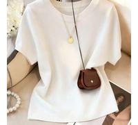 Shein Blusa de punto de cuello redondo de manga corta en azul claro, superventas de primavera/verano 2026, estilo coreano suave minimalista y elegante que e