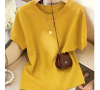 Shein Blusa de punto de cuello redondo de manga corta en azul claro, superventas de primavera/verano 2026, estilo coreano suave minimalista y elegante que e