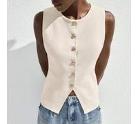 Shein Blusa de punto sin mangas de unicolor, diseño minimalista con cualidades casuales y de negocios. El corte sin mangas es versátil, adecuado para ir y v