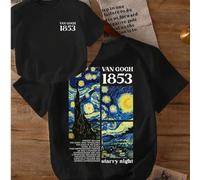 Shein Blusa de verano informal con camiseta tributo a la pintura "La noche estrellada" de Van Gogh y estampado de números 1853, blusa de primavera y verano