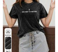 Shein Blusa de verano para mujer con estampado nupcial, cuello redondo, manga corta, sencilla y casual para uso diario, blusa cristiana, regalo de fe cristi