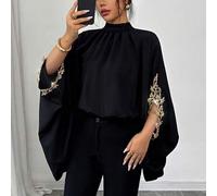Shein Blusa elegante de con mangas de murciélago, diseño suelto y con encaje dorado, última para primavera/verano