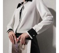 Shein Blusa elegante de contraste de talla grande para trabajo/entrevista, camisa de manga larga con vuelta de contraste y cuello clásico para volver al col