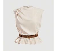 Shein Blusa elegante de talla grande color albaricoque con cintura ceñida, para principios de otoño, uso en todas las estaciones, estilo elegante para ir al