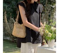 Shein Blusa holgada sin mangas negra para mujer, con cuello Peter Pan bordado, estilo resort, para usar en vacaciones de verano