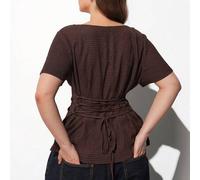 Shein Blusa sin espalda con lazo talla grande para mujer, elegante para oficina, ideas de atuendo para top casual de negocios, atuendos de verano para mujer