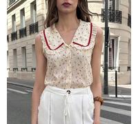 Shein Blusa sin mangas con cuello Peter Pan y estampado floral elegante, apropiada para uso diario y fiestas