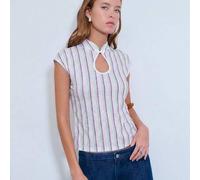 Shein Blusa sin mangas con rayas verticales que presenta un cuello mao y un escote con botón decorativo chino. Ideal para primavera, verano, Pascua, uso cas