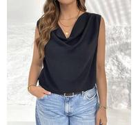 Shein Blusa sin mangas de cuello negro, de estilo minimalista, apropiada para la oficina y el trabajo, con un estilo de "old money", para salir, tops negros
