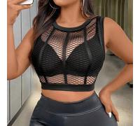 Shein Blusa sin mangas de cuello redondo transparente y súper corta para mujer de talla grande, adecuada para vacaciones de verano