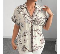 Shein Blusa suelta de talla grande para mujer, de estilo francés elegante, casual, para vacaciones/uso diario, con cuello en V, apertura delantera, hombros