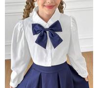 Shein Blusa tejida blanca elegante con mangas abullonadas para niñas preadolescentes, versátil y práctica para ir y venir, se puede combinar con faldas, pan
