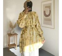 Shein Blusa tejida de manga larga, cuello redondo y diseño de cinturón en la cintura, de estilo árabe elegante y modesto para mujer, primavera