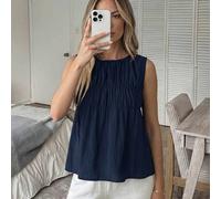 Shein Blusa tipo chaleco para mujer de cuello redondo, sin mangas, con fruncido, corte A-line, estilo muñeca, 100% algodón rastreable, tela cómoda, casual,