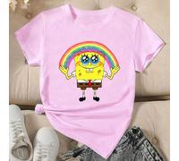Shein Bob Esponja Pantalones Cuadrados arcoíris Infancia feliz de usar en Bob Esponja sosteniendo un arcoíris, lindo para burbujear Algodón certificado, sua